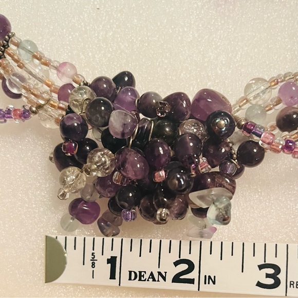 925 Sterling & Amethyst & Semi-Precious Beaded Necklace & Dangle Earrings - Picture 8 of 11